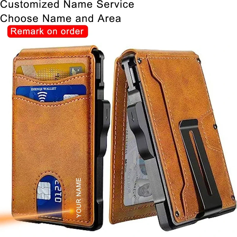 Engraving Carbon Fiber Credit Card Holder Mens Wallet Rfid Blocking Pop Up Cardholder Case Aluminium Metal Minimalist Wallet