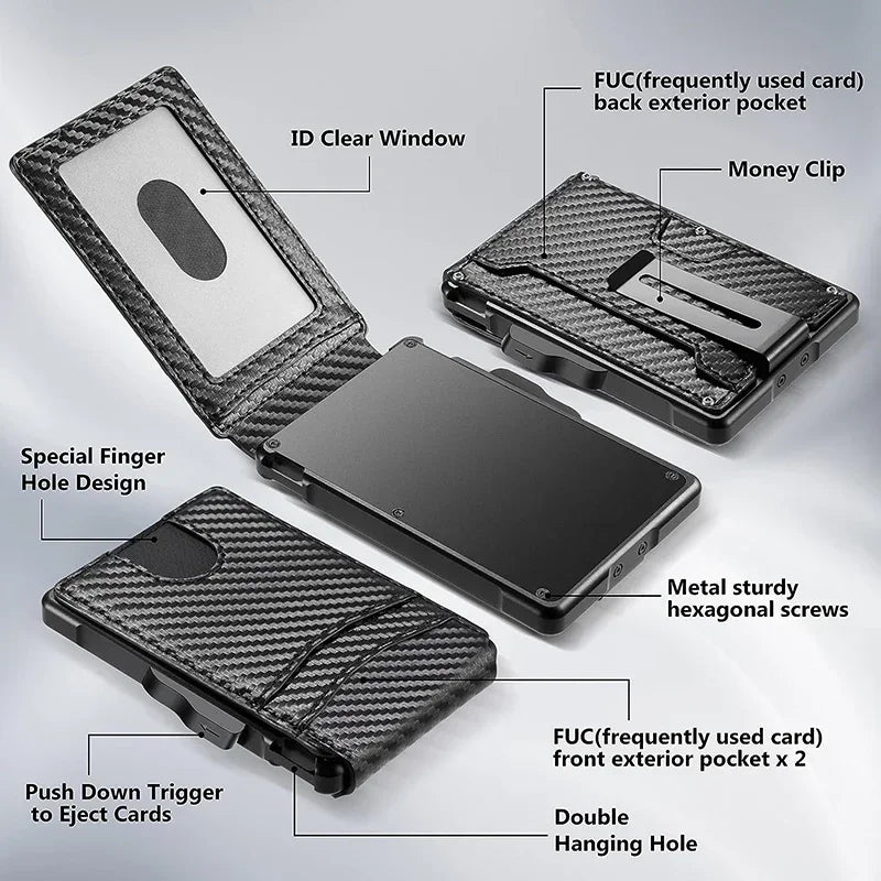 Engraving Carbon Fiber Credit Card Holder Mens Wallet Rfid Blocking Pop Up Cardholder Case Aluminium Metal Minimalist Wallet