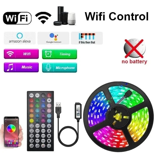 USB LED Strip Light RGB LED Bluetooth, WiFi, App, or Remote Control Light