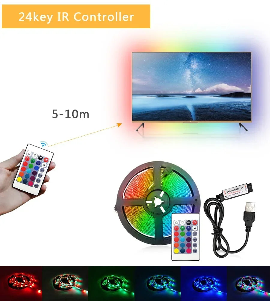 USB LED Strip Light RGB LED Bluetooth, WiFi, App, or Remote Control Light