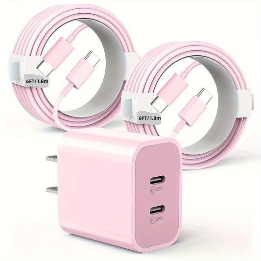 2-Pack Type-C Charger Blocks Included, 40W Dual Port Block With 2 Pack 6FT USB C To USB C