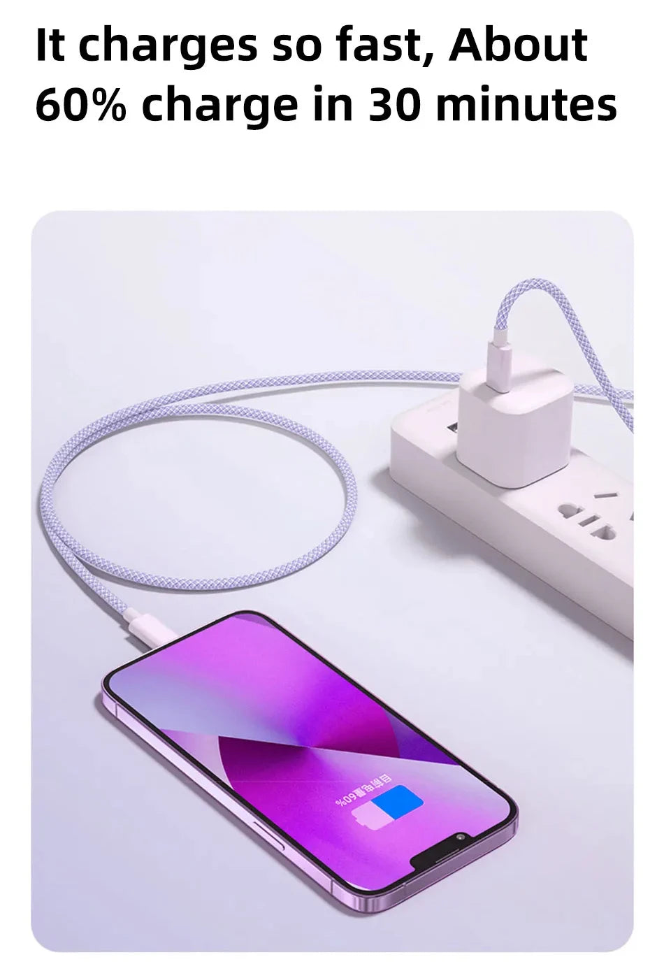 60W 6A USB Type C to Type C Cable For IPhone 15 16 Samsung Fast Charging USB C to C Cable Type C Charger