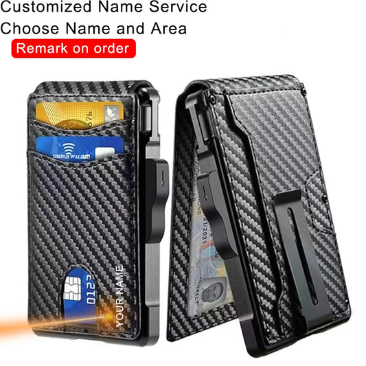 Engraving Carbon Fiber Credit Card Holder Mens Wallet Rfid Blocking Pop Up Cardholder Case Aluminium Metal Minimalist Wallet