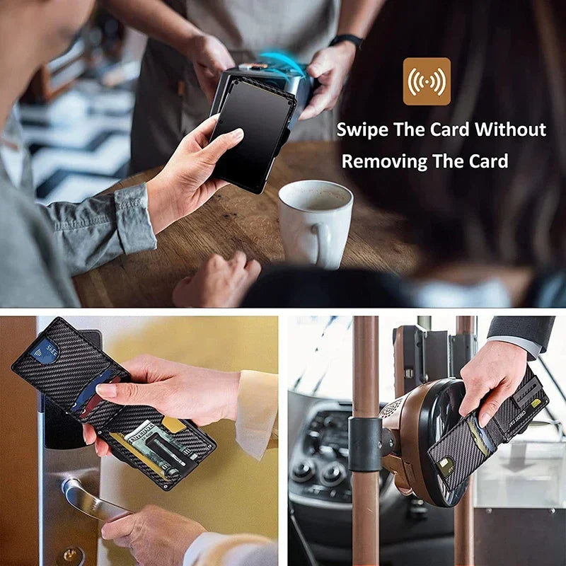 Engraving Carbon Fiber Credit Card Holder Mens Wallet Rfid Blocking Pop Up Cardholder Case Aluminium Metal Minimalist Wallet