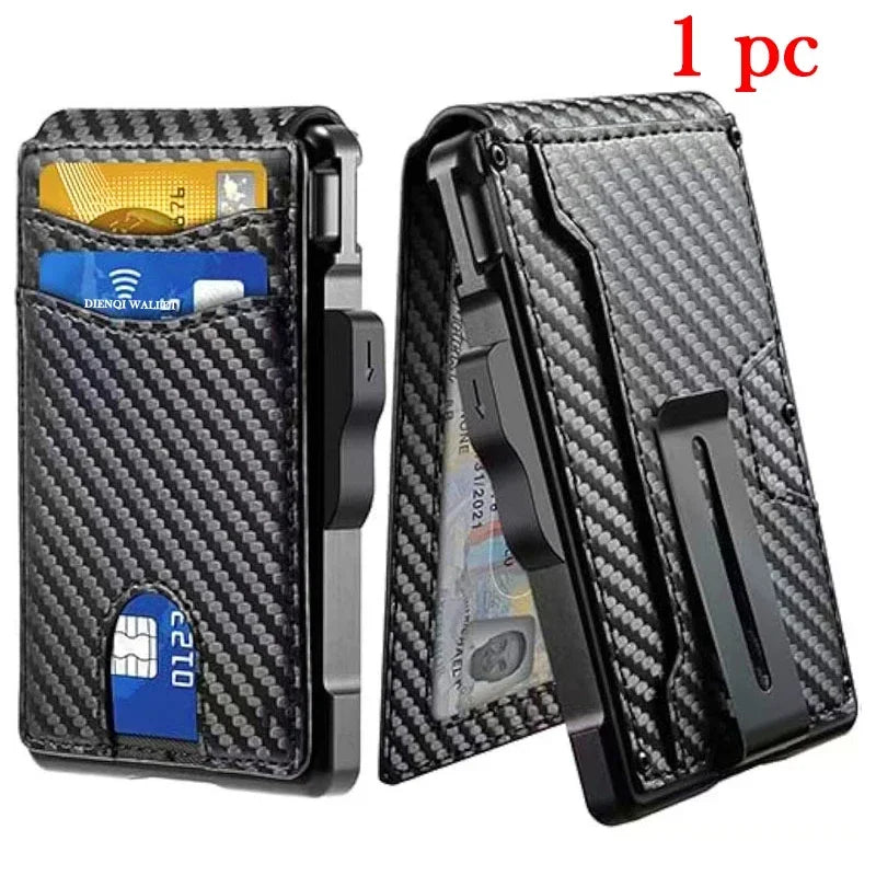 Engraving Carbon Fiber Credit Card Holder Mens Wallet Rfid Blocking Pop Up Cardholder Case Aluminium Metal Minimalist Wallet