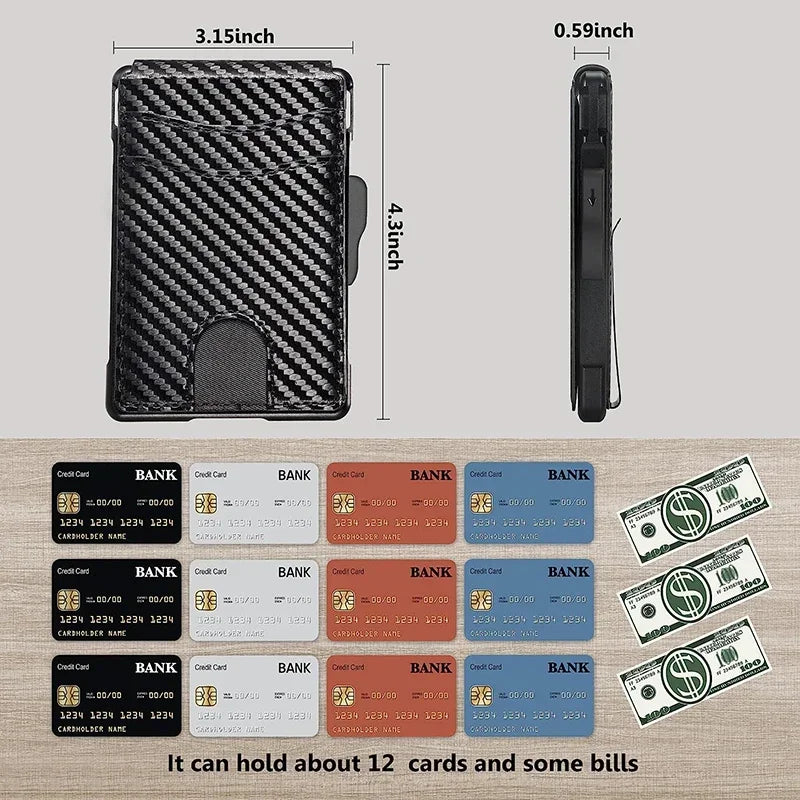 Engraving Carbon Fiber Credit Card Holder Mens Wallet Rfid Blocking Pop Up Cardholder Case Aluminium Metal Minimalist Wallet