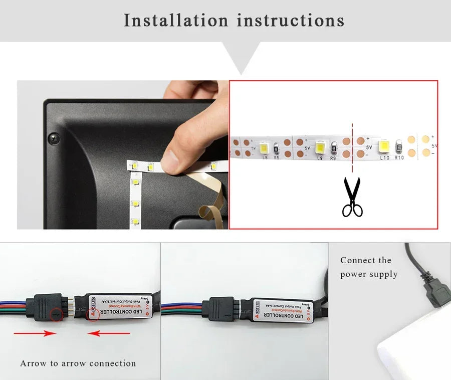 USB LED Strip Light RGB LED Bluetooth, WiFi, App, or Remote Control Light