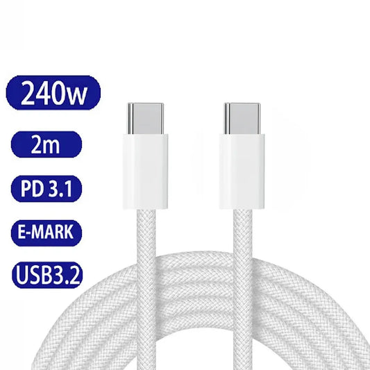 240W USB C to USB C Charger Cable Type C Fast Charging Cable 2m