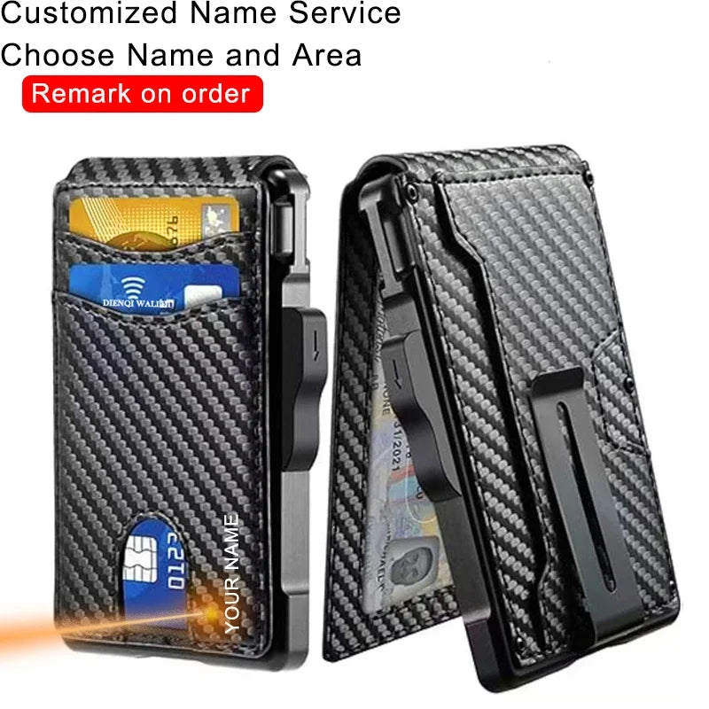 Engraving Carbon Fiber Credit Card Holder Mens Wallet Rfid Blocking Pop Up Cardholder Case Aluminium Metal Minimalist Wallet