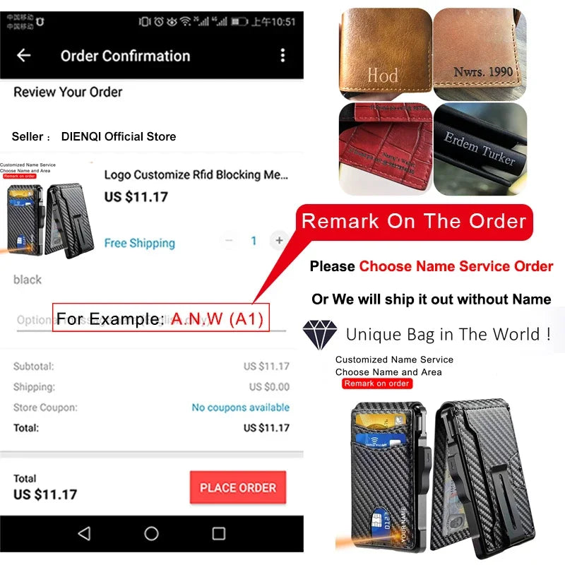 Engraving Carbon Fiber Credit Card Holder Mens Wallet Rfid Blocking Pop Up Cardholder Case Aluminium Metal Minimalist Wallet