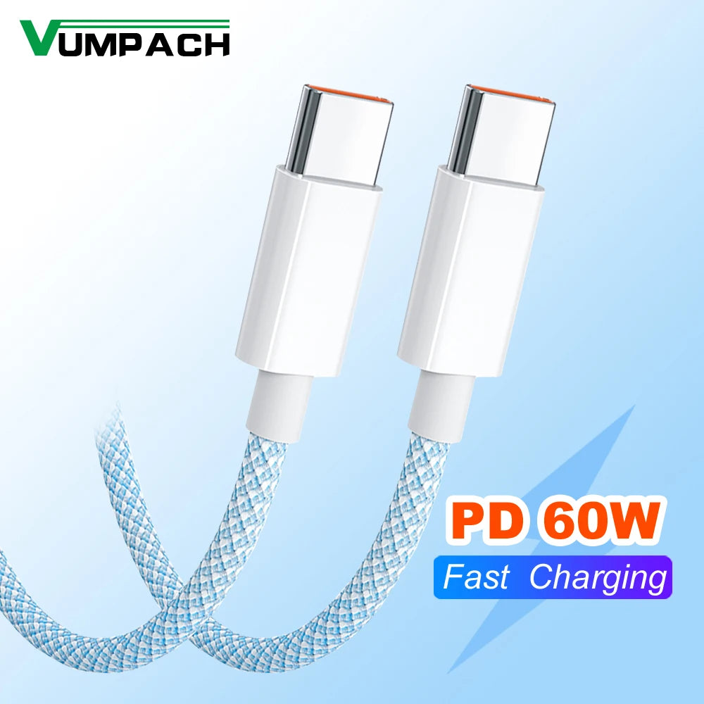 60W 6A USB Type C to Type C Cable For IPhone 15 16 Samsung Fast Charging USB C to C Cable Type C Charger